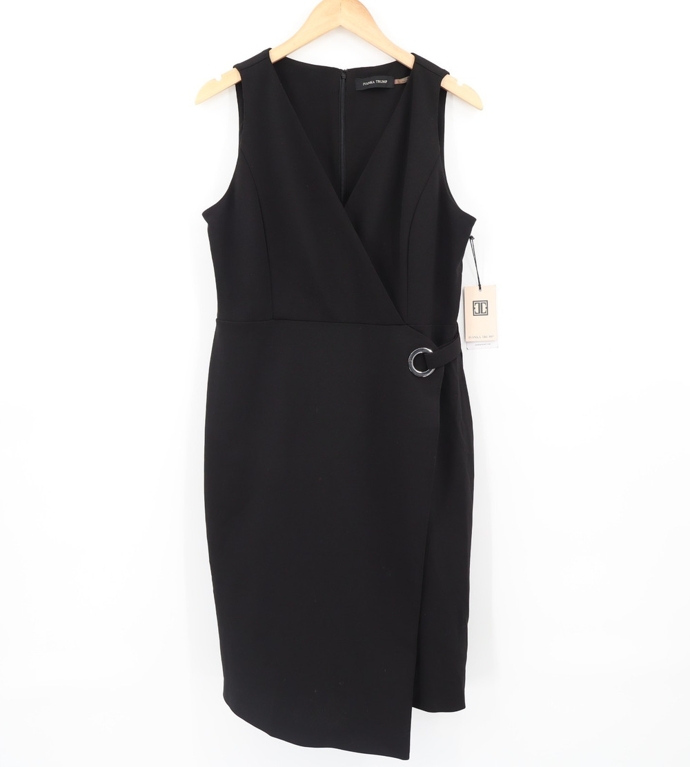 Ivanka Trump Women's Black Wrap Scuba Faux Wrap Dress Office Sz 12 NEW
